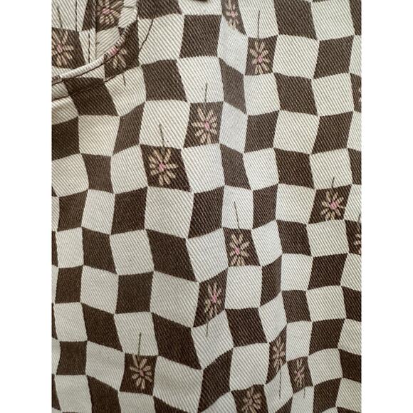 Madewell Brown Checker Daisy Print Mini Denim Skirt 70s Retro Vintage Sz 32 NWT - Picture 4 of 11